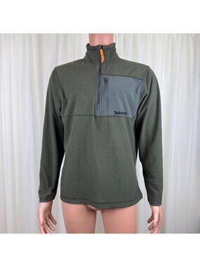 Timberland Fleece Pullover Mens Olive Quarter Zip Sweater Outdoor Active MD